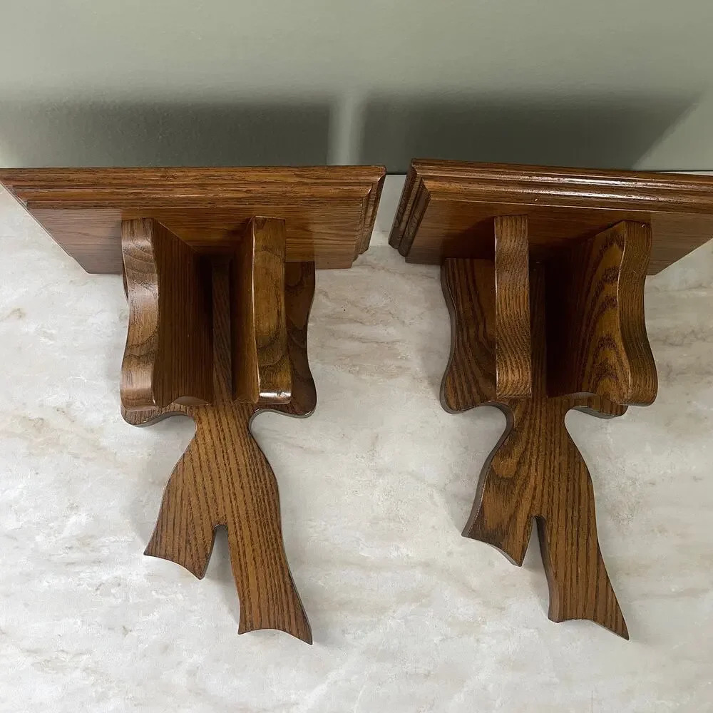 Vintage Solid Wood Coquette Bow Wall Shelf Set of 2